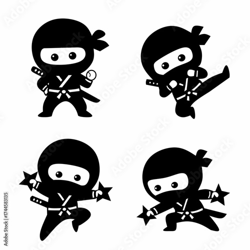 Set of Ninja icon. Simple black ninja logo vector illustration design