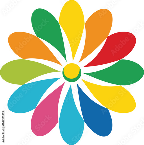 Vibrant Rainbow Flower Illustration with Multiple Colorful Petals