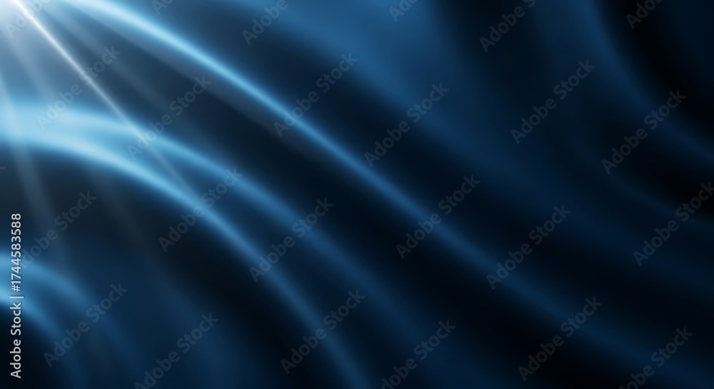 Fototapeta premium Elegant glow with soft blue-white gradient fabric texture, mysterious illuminated dark background with abstract beams for banner design