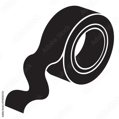 Black silhouette of a roll of tape with a loose end