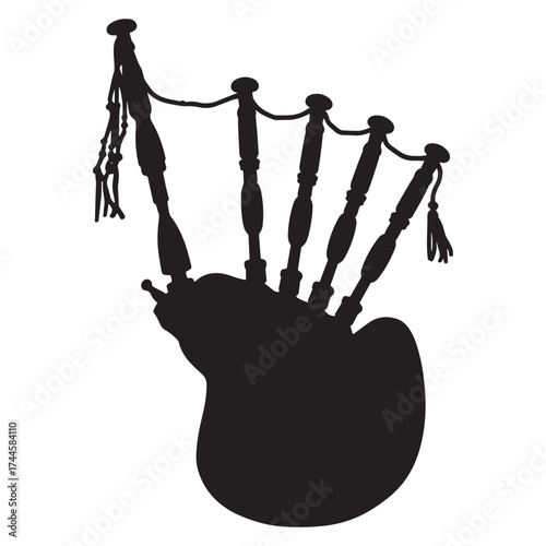 Black silhouette of traditional bagpipes musical instrument