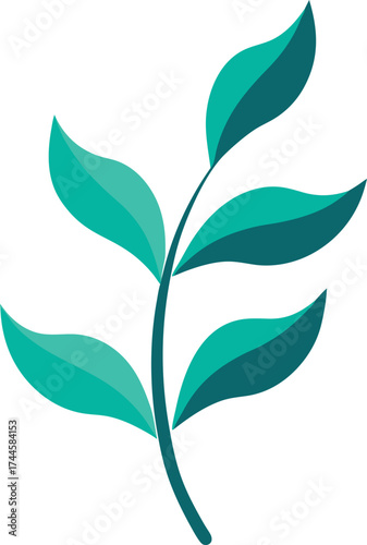 Stylized Teal Green Plant Branch with Five Leaves Vector Illustration