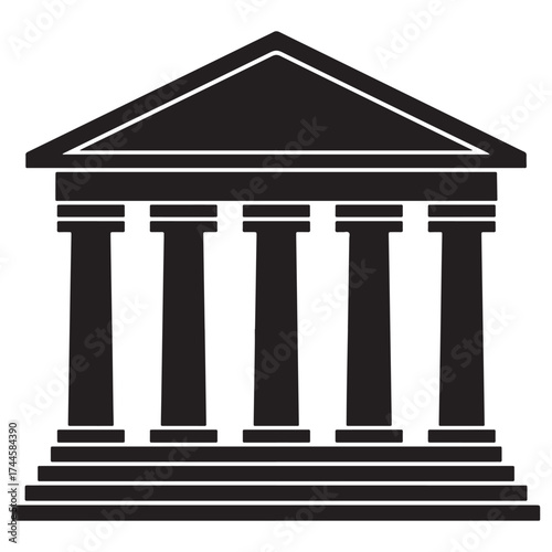 Classic greek temple facade with columns and pediment silhouette