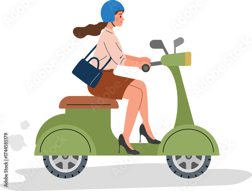 Woman Riding Green Scooter