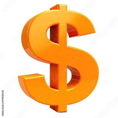 A shiny, orange, three-dimensional dollar sign against a black background