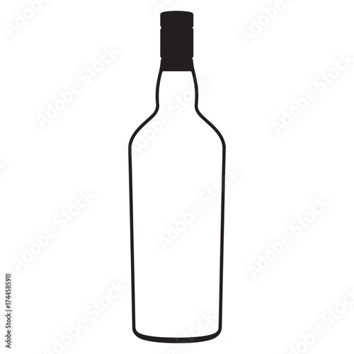 Simple outline drawing of a tall glass bottle with a black cap