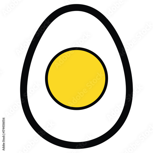 Stylized illustration of a hard boiled egg cut in half showing yolk and white