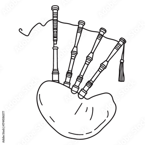 Traditional scottish bagpipes musical instrument illustration