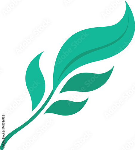 Stylized Green Leaves and Stem Vector Graphic