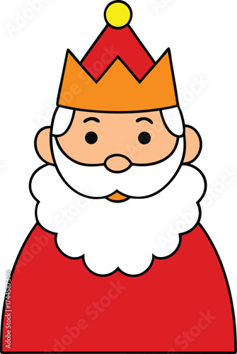 Cartoon King Figure with Golden Crown and White Beard