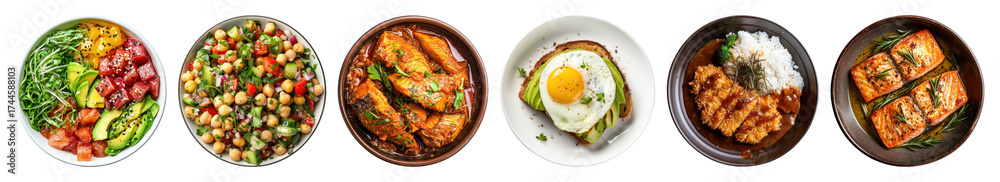 Fototapeta premium PNG Colorful healthy gourmet meal, element set on transparent background