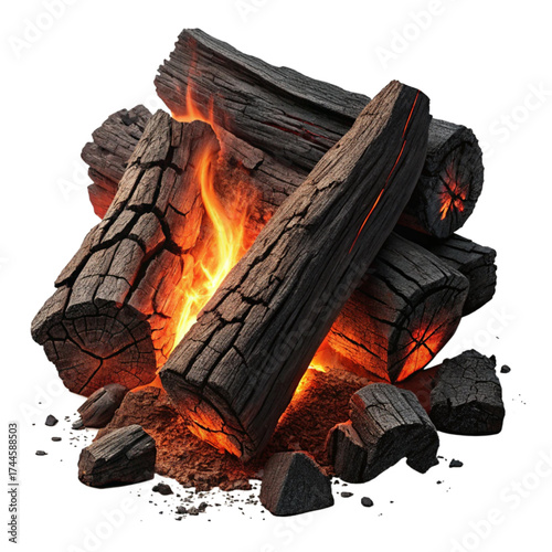 Smoldering charcoal embers glowing with intense heat, perfect for BBQ grilling, camping, or industrial fuel sources, ready for summer cookouts