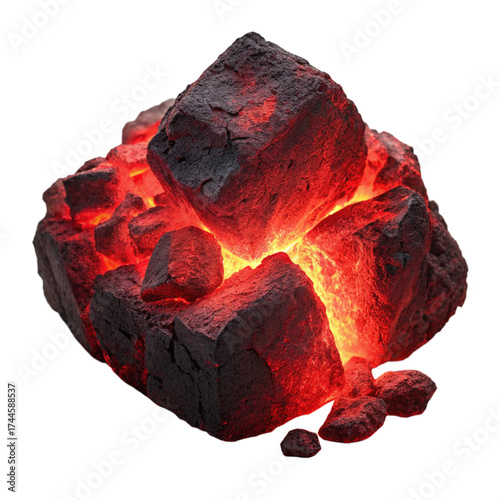 Intense heat radiates from a pile of glowing red embers, perfect for illustrating power, energy, or the raw force of nature, a hot burning energy source concept