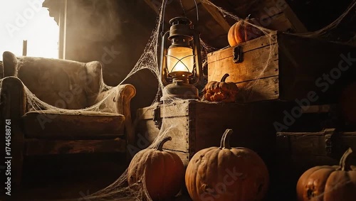 halloween still life with pumpkin