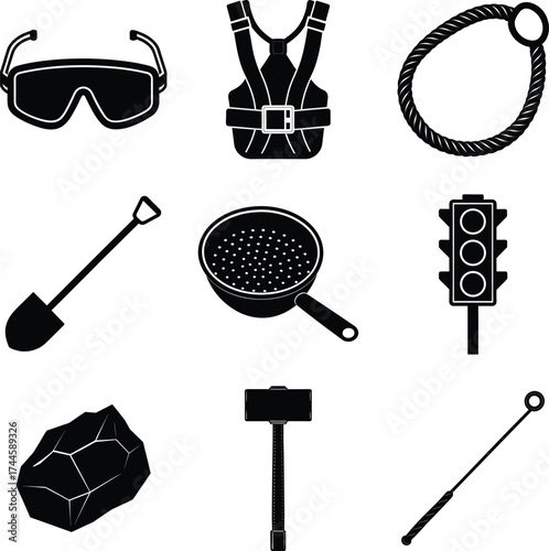 Miner Black vector isolated And White Background