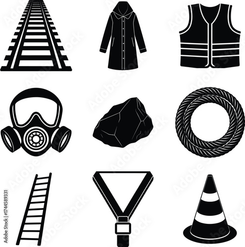 Miner Black vector isolated And White Background