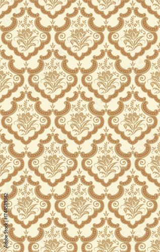Seamless Antique Damask Pattern On Ivory Background