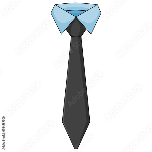 Classic black necktie and light blue collared shirt