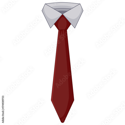 Stylish illustration of a classic red necktie with a crisp white collar