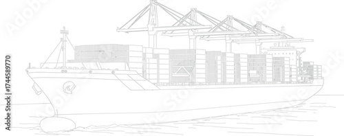 Cargo ship at sea, container vessel with cranes, maritime logistics, global shipping industry, ocean transport, international trade, freight, commerce, export