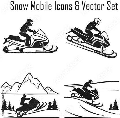 Snow Mobile Icons & Vector Set
