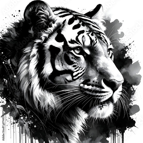 Detailed Monochrome Portrait of a Majestic Tiger's Head