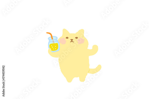 ドリンク持って乾杯するかわいい猫のベクターイラスト素材