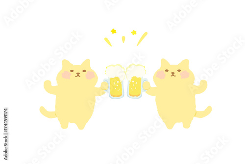 ビールで乾杯するかわいい猫のベクターイラスト素材