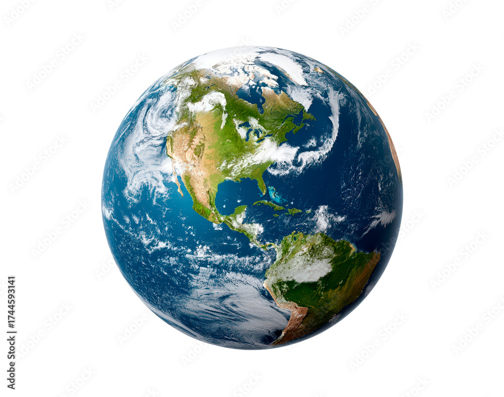 Obraz premium Earth view from space highlighting north and south america on transparent background