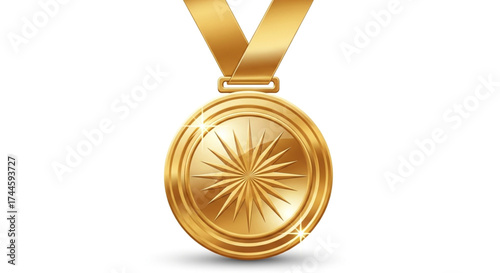 Gold medal with ribbon is a symbol of success