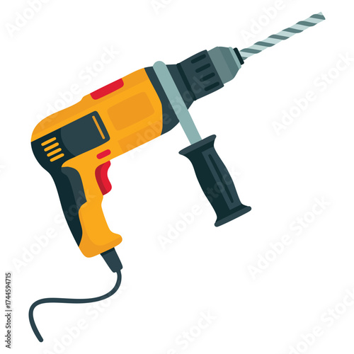 Cartoon flat vector illustration of construction tool icon electric drill suitable for design element in websites, social networks, and online store projects