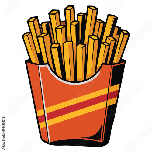 Cartoon vector illustration french fries concept red package colorful sticker potato sticks fast food snack lunch or fatty dish creative artwork