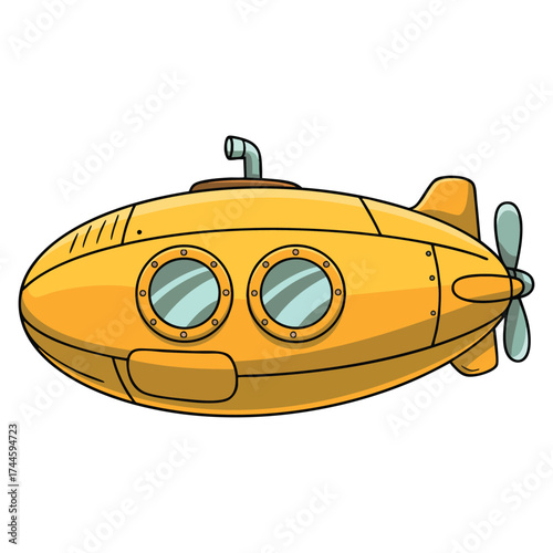 Cartoon vector submarine illustration isolated design element ideal for underwater exploration ocean adventure marine cartoon or nautical artwork themes
