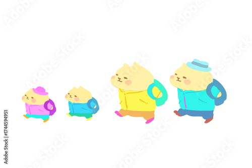 家族でハイキングを楽しむ　可愛い猫のベクターイラスト素材