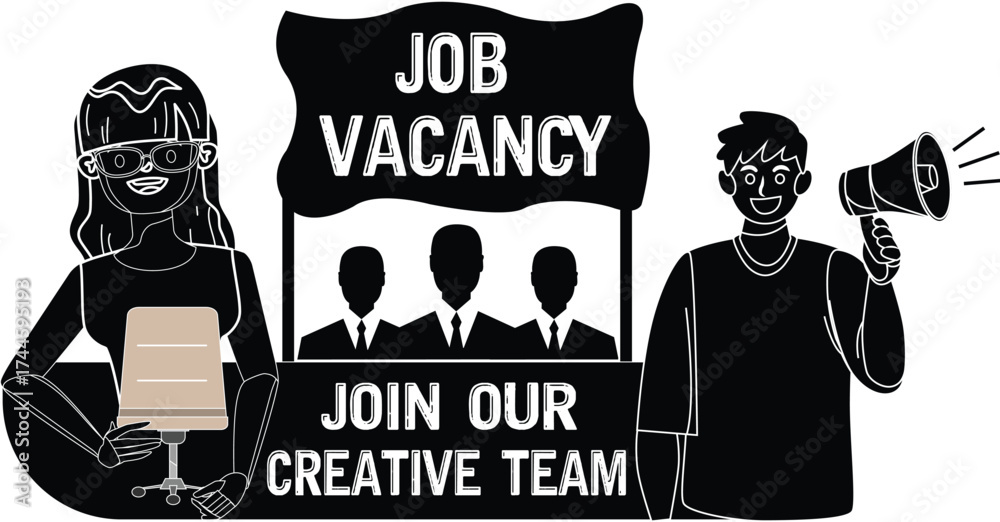 Obraz premium Creative Hiring Vector Illustration – Job Vacancy Announcement for Modern Business