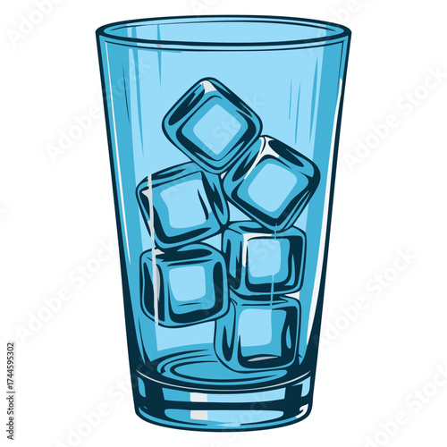 Glass with ice cube blocks vector illustration perfect for cold beverage, frozen water, refreshing summer drink, and cartoon flat style illustration projects