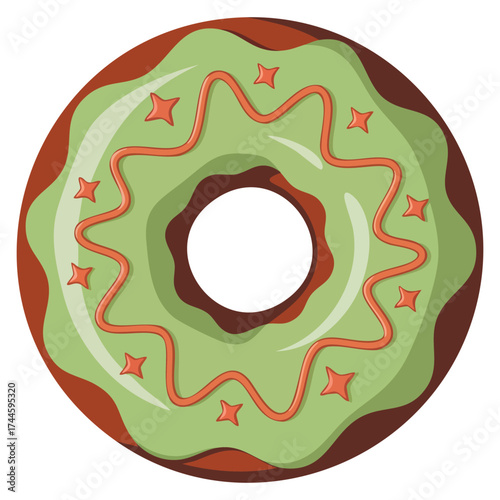 Glazed doughnut icon vector illustration symbol of festival party anniversary birthday suitable for social network sticker instant messenger and flour product green glaze
