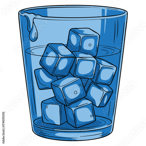 Ice cube vector illustration in glass representing frozen water drink perfect for refreshing beverage, cold temperature, and summer drink themed designs
