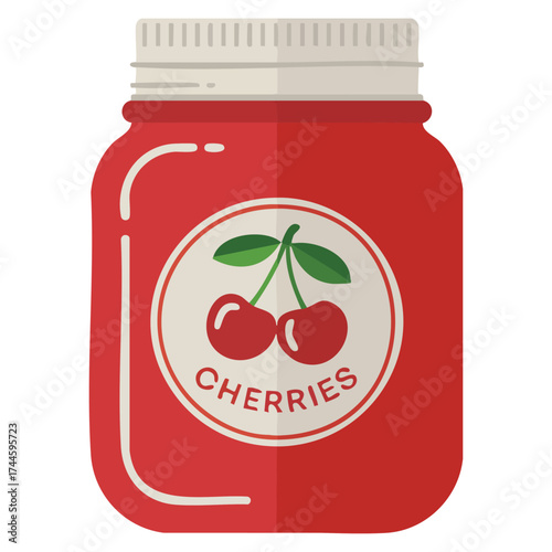 Jam sweet jar with cherries vector illustration isolated design perfect for food packaging kitchen ingredient dessert or fruit themed creative artwork