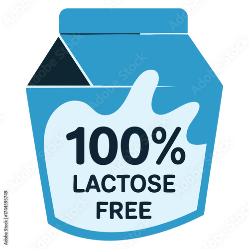 Lactose free 100 percent icon vector illustration showing milk in glass with drop sign suitable for no lactose product packaging healthy food and blue cow milk label designs