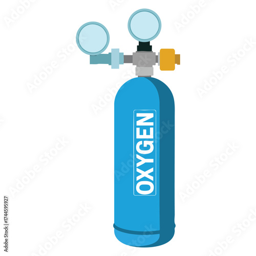 Oxygen gas tank cylinder vector illustration showing gas container balloon with manometer oxygen gas canister storage isolated on white background design element