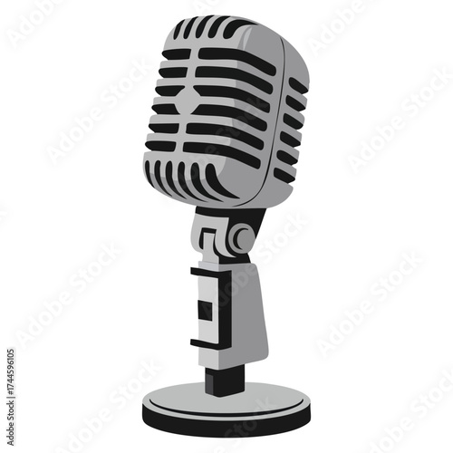 Retro gray microphone vector illustration isolated design suitable for presentation news podcast karaoke show or vintage style microphone creative artwork