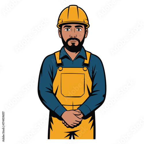 Scared industrial worker vector flat illustration isolated on white hat showing fear at work ideal for occupational safety hazard awareness and industrial themed visuals