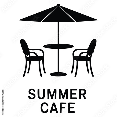 Summer cafe black icon vector illustration representing place for cultural rest after work study romantic dates advertising sign and modern internet marketing promotion