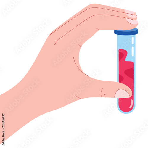 Test tube with blood in hand vector illustration suitable for virus analysis laboratory testing and medical research health and diagnostic themed designs
