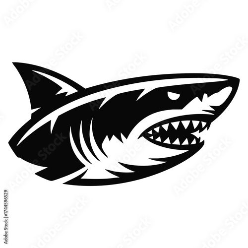 Vector illustration of angry shark mascot ideal for sports logo design, cartoon character, marine themes, gaming, and creative mascot artwork