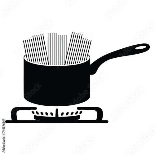 Vector illustration of black pot icon with spaghetti pasta minimalistic elegance aesthetics creativity suitable for Italian cuisine cafe restaurant menu branding design