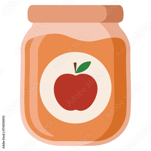 Vector illustration of fruit apple jam in glass jar with bottle preserve and canning ideal for packaging background label and culinary themed artwork