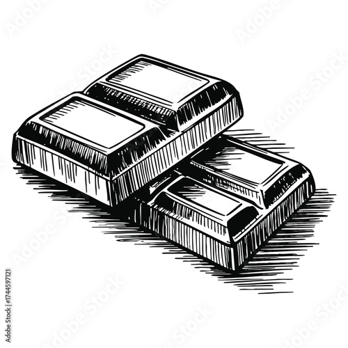 Vector illustration of pieces of chocolate in engraving style hand drawn isolated on white background for retro dessert design and packaging concepts