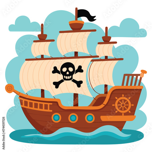 Vector illustration of pirate ship ideal for nautical adventure ocean sailing exploration fantasy or decorative themed creative design